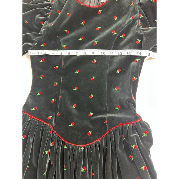VTG Jan Briggs Size Small Medium Embroidered Roses Black Velvet Dress Retro 90s - Picture 7 of 13